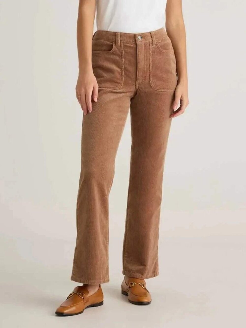 Quince Organic Stretch Corduroy Flare Leg Pants Sz 14 Warm Brown High Waist
